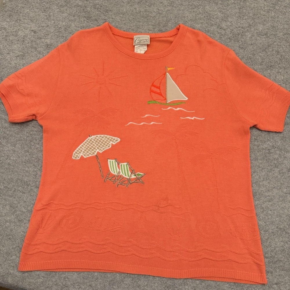 Vintage Company Collection Women's Knit Top Beach Grannycore Made In USA Size L